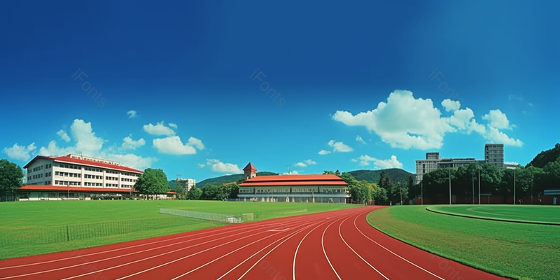 在蓝色天空下的操场跑道背景图,高清,摄影图,摄影图片,图片大全,摄影图免费下载